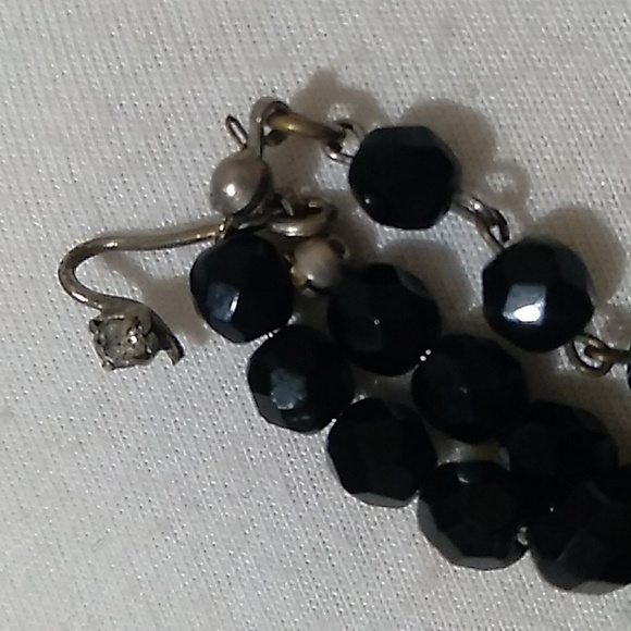 Antique black glass bead necklace with diamond clasp - Picture 2 of 5